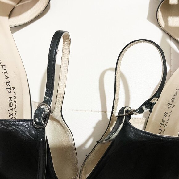 Charles David by Nathalie M Leather Black Strap Sandal Block Heels | Size 9B - Picture 7 of 8